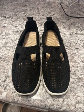 Black Knit Slip-On Sneakers with White Soles
